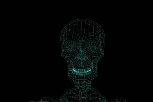 Holograma de Wireframe de Esqueleto Humano em Movimento. Boa renderização 3D — Fotografia de Stock