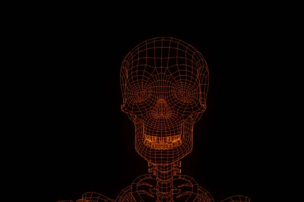 Holograma de Wireframe de Esqueleto Humano em Movimento. Boa renderização 3D — Fotografia de Stock