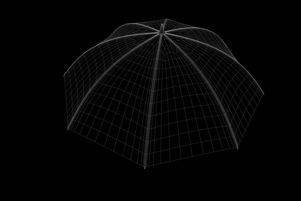 홀로그램 와이어 프레임 스타일에서 우산입니다. 멋진 3d 렌더링 — 스톡 사진