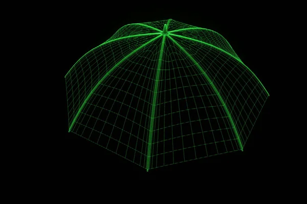 Regenschirm im Hologramm-Wireframe-Stil. schönes 3D-Rendering — Stockfoto