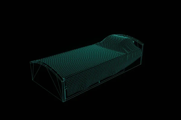 Cama em estilo holograma Wireframe. Boa renderização 3D — Fotografia de Stock