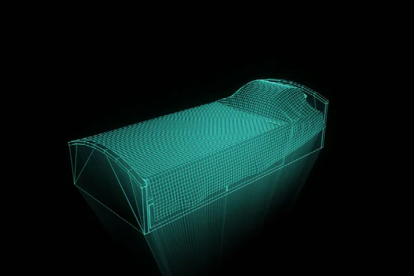 Cama em estilo holograma Wireframe. Boa renderização 3D — Fotografia de Stock
