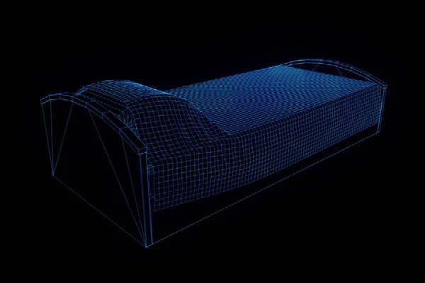 Bed in Hologram Wireframe Style. Nice 3D Rendering