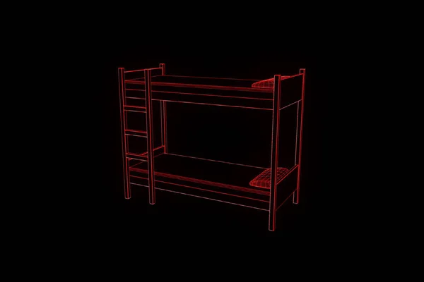 Cama em estilo holograma Wireframe. Boa renderização 3D — Fotografia de Stock