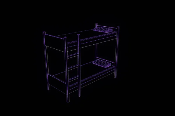 Bed in Hologram Wireframe Style. Nice 3D Rendering — Stock Photo, Image