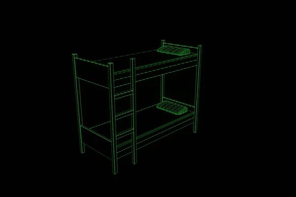 Bed in Hologram Wireframe Style (dalam bahasa Inggris). Perenderan 3D Bagus — Stok Foto