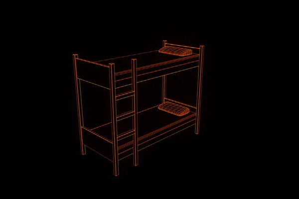 Cama en estilo Holograma Wireframe. Niza 3D Rendering — Foto de Stock