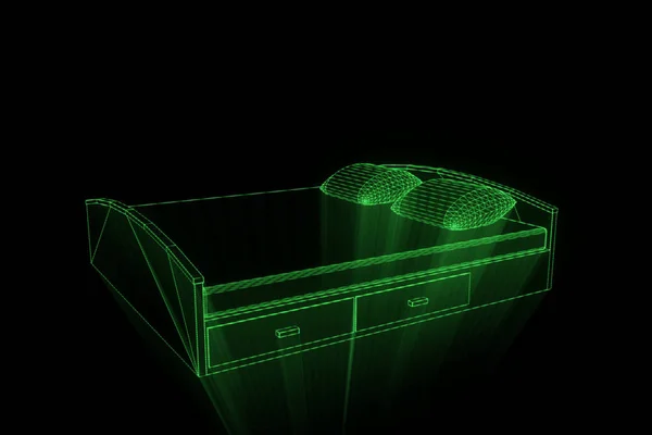Cama em estilo holograma Wireframe. Boa renderização 3D — Fotografia de Stock