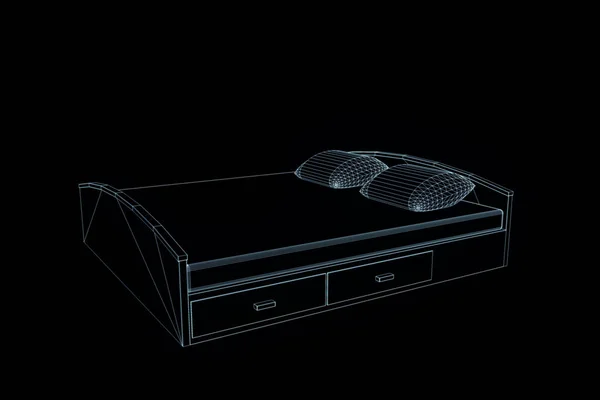 Säng i hologrammet Wireframe stil. Fina 3d-Rendering — Stockfoto