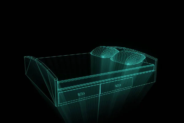 Säng i hologrammet Wireframe stil. Fina 3d-Rendering — Stockfoto