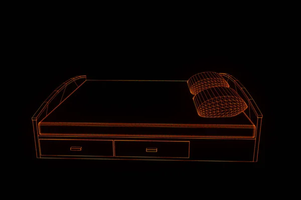 Bed in Hologram Wireframe Style. Nice 3D Rendering — Stock Photo, Image