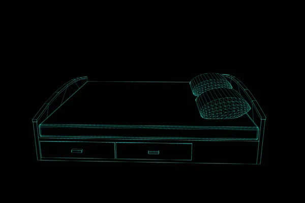 Hologram tel kafes tarzı yatakta. Güzel 3d render — Stok fotoğraf