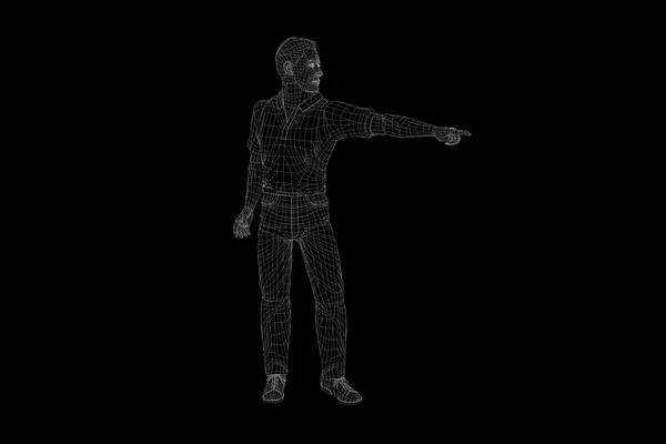 Holograma de Wireframe Humano em Movimento. Boa renderização 3D — Fotografia de Stock