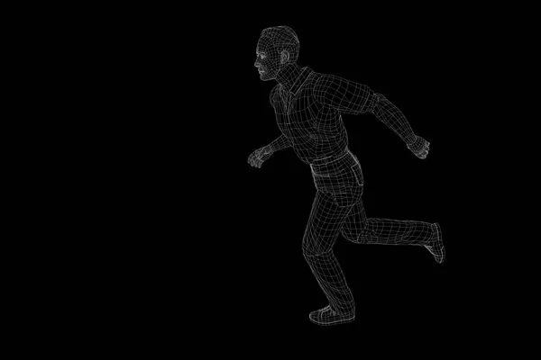 Holograma de Wireframe humano en movimiento. Niza 3D Rendering —  Fotos de Stock