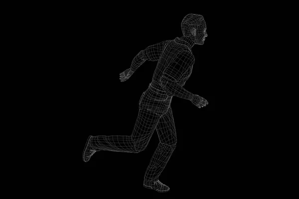 Holograma de Wireframe humano en movimiento. Niza 3D Rendering — Foto de Stock