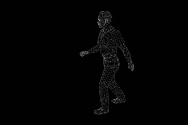 Holograma de Wireframe humano en movimiento. Niza 3D Rendering —  Fotos de Stock