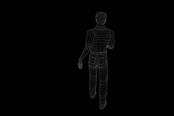 Lidské drátový model Hologram v pohybu. Pěkný 3d vykreslování — Stock fotografie