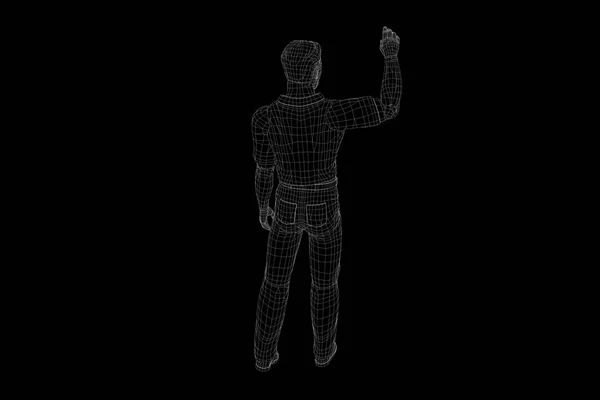 Holograma de Wireframe Humano em Movimento. Boa renderização 3D — Fotografia de Stock