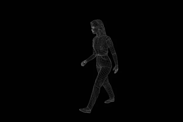 Holograma de Wireframe Humano em Movimento. Boa renderização 3D — Fotografia de Stock