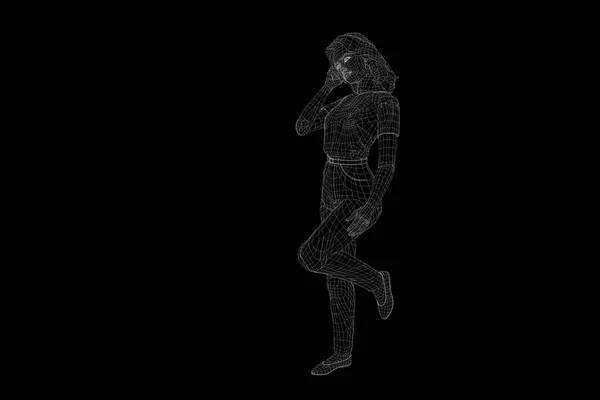 Holograma de Wireframe humano en movimiento. Niza 3D Rendering —  Fotos de Stock