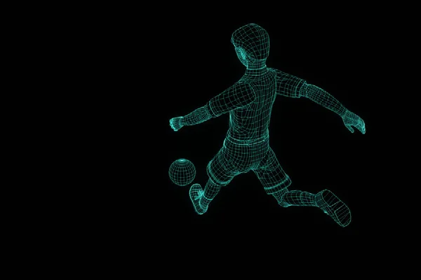 Ologramma a wireframe umano in movimento. Rendering 3D piacevole — Foto Stock