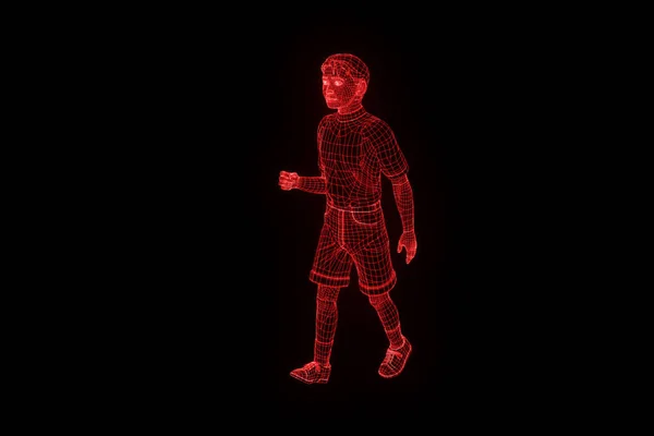 Holograma de Wireframe Humano em Movimento. Boa renderização 3D — Fotografia de Stock