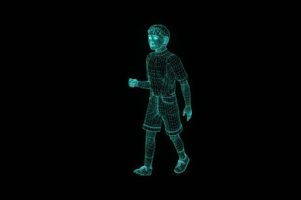 Hologramme filaire humain en mouvement. Belle rendu 3D — Photo