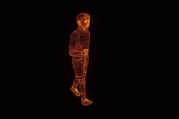 Holograma de Wireframe humano en movimiento. Niza 3D Rendering —  Fotos de Stock