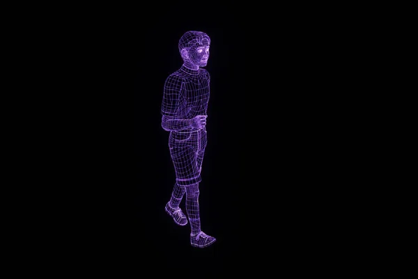 Hologramme filaire humain en mouvement. Belle rendu 3D — Photo