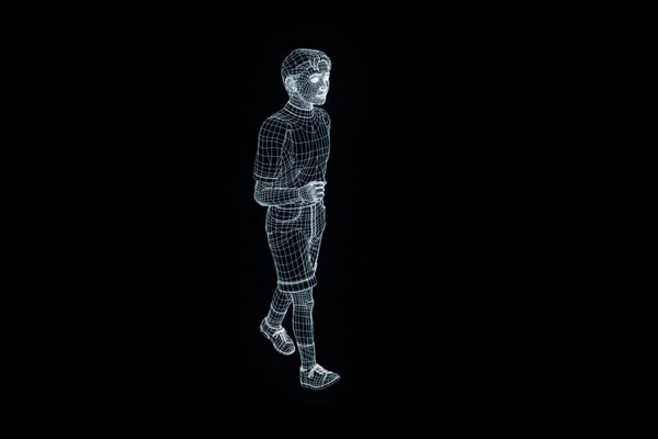 Hologramme filaire humain en mouvement. Belle rendu 3D — Photo