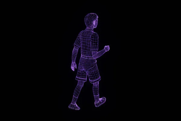 Hareket insan Tel Çerçeve hologramı. Güzel 3d render — Stok fotoğraf