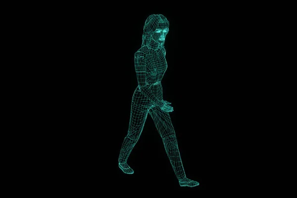 Hologramme filaire humain en mouvement. Belle rendu 3D — Photo