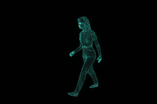 Holograma de Wireframe Humano em Movimento. Boa renderização 3D — Fotografia de Stock