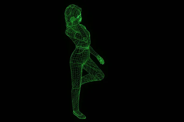 Holograma de Wireframe humano en movimiento. Niza 3D Rendering — Foto de Stock