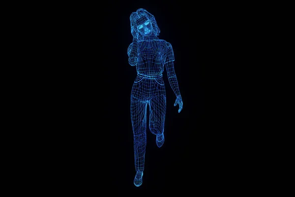 Human Wireframe Hologram in Motion. Nice 3D Rendering — Stock Photo, Image