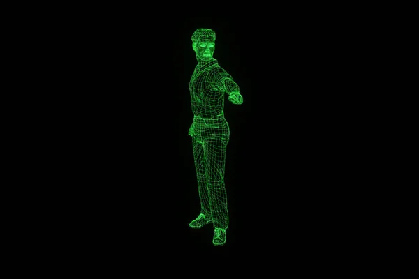 Emberi drótváz Hologram a mozgás. Szép 3D-s renderelés — Stock Fotó