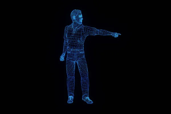 Human Wireframe Hologram in Motion. Perenderan 3D Bagus — Stok Foto