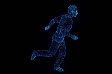 Hareket insan Tel Çerçeve hologramı. Güzel 3d render