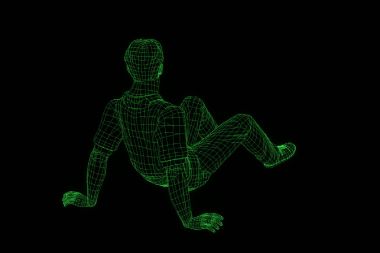 Hareket insan Tel Çerçeve hologramı. Güzel 3d render