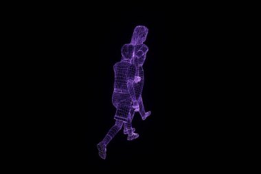Hareket insan Tel Çerçeve hologramı. Güzel 3d render