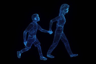 Hareket insan Tel Çerçeve hologramı. Güzel 3d render