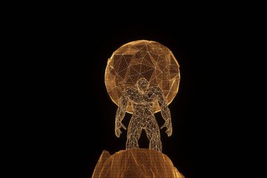 İnsan Tel Çerçeve hologramı tarzında dünya tutun. Güzel 3d render