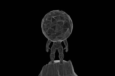 İnsan Tel Çerçeve hologramı tarzında dünya tutun. Güzel 3d render