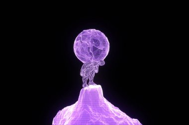 İnsan Tel Çerçeve hologramı tarzında dünya tutun. Güzel 3d render