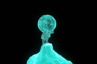 İnsan Tel Çerçeve hologramı tarzında dünya tutun. Güzel 3d render