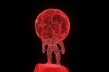 İnsan Tel Çerçeve hologramı tarzında dünya tutun. Güzel 3d render