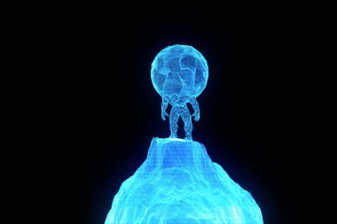 İnsan Tel Çerçeve hologramı tarzında dünya tutun. Güzel 3d render