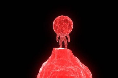 İnsan Tel Çerçeve hologramı tarzında dünya tutun. Güzel 3d render