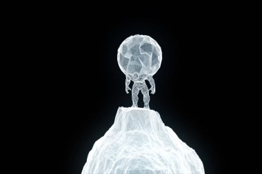 İnsan Tel Çerçeve hologramı tarzında dünya tutun. Güzel 3d render