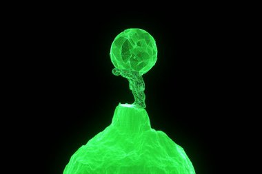 İnsan Tel Çerçeve hologramı tarzında dünya tutun. Güzel 3d render